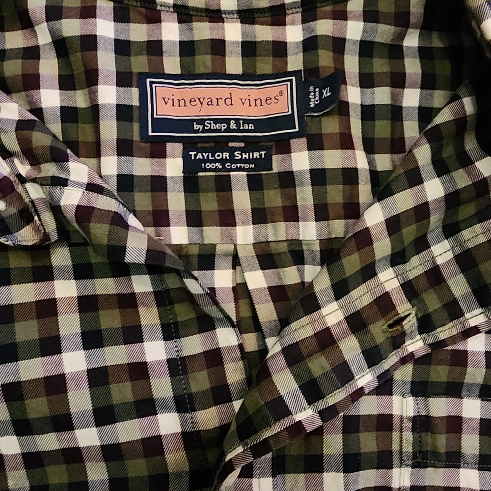 Vineyard Vines Shirt Men XL Green Purple Plaid Shep & Ian Taylor Cotton Casual - Picture 4 of 4